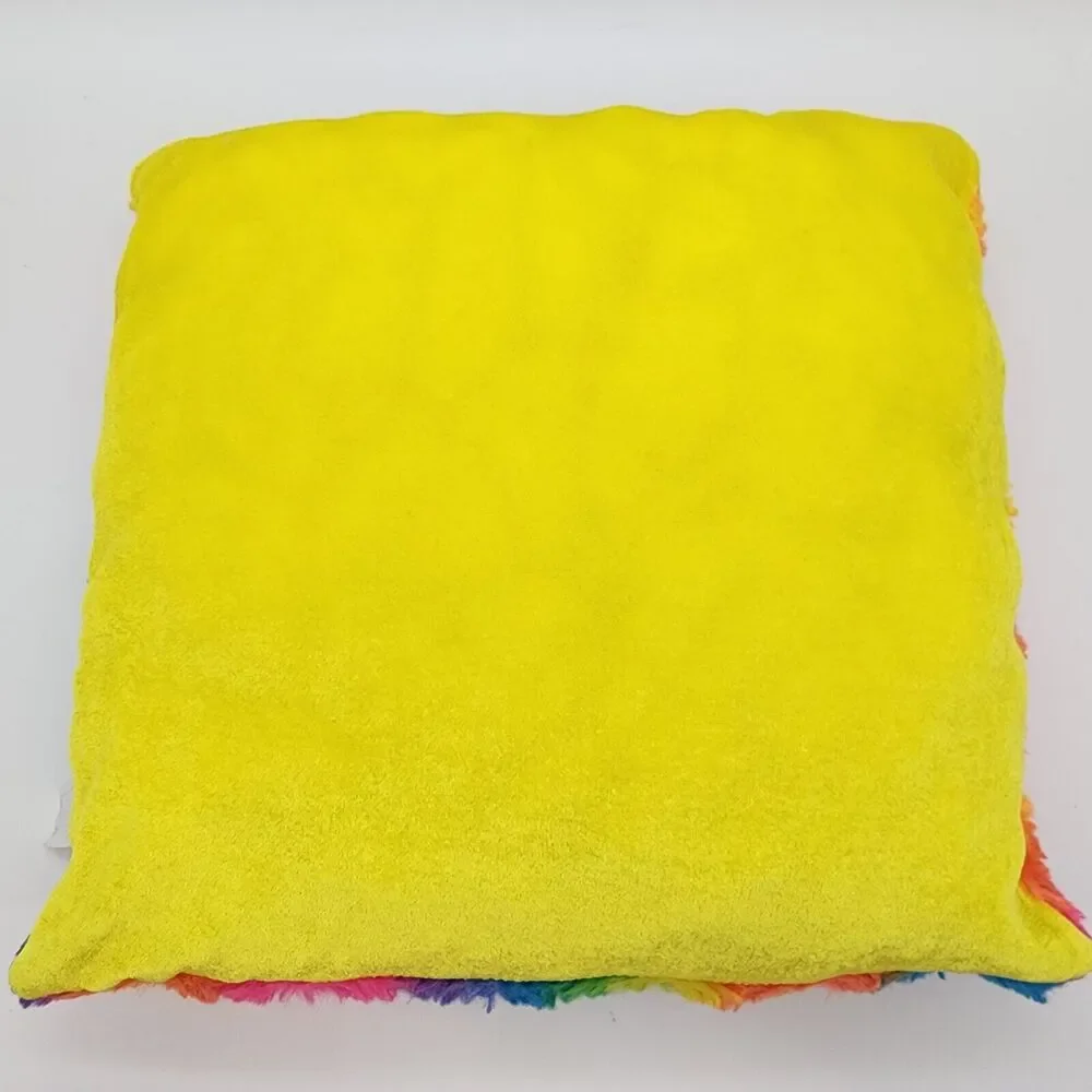 Great Wolf Lodge Plush Throw Pillow Rainbow Tie Dye Yellow Back Decorative 14x14